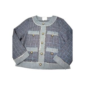 Kate Spade Blue Tweed And Jean Jacket With Pewter Accents, Size M